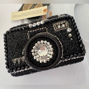 Viral beaded bag Black Beaded Camera Clutch